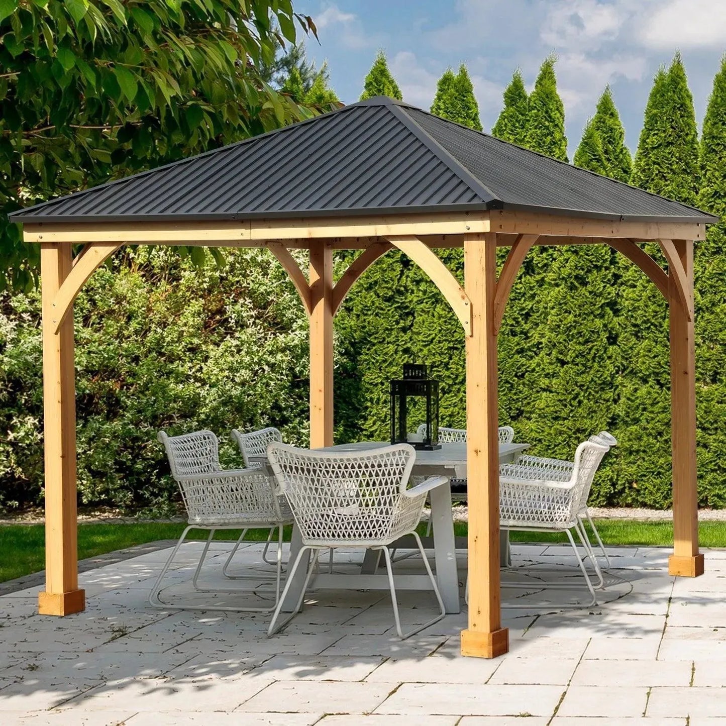 10 x 10 ft. Outdoor Solid Wooden Frame Gazebo with Metal Hardtop Roof Gazebo Aoodor LLC
