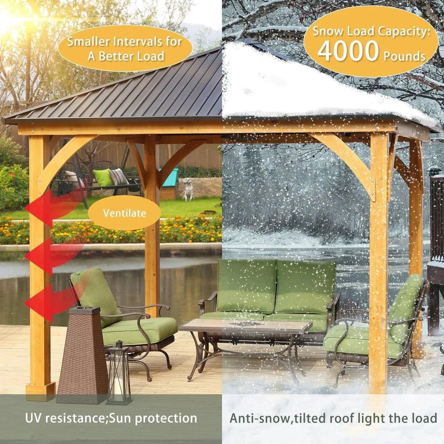 10 x 10 ft. Outdoor Solid Wooden Frame Gazebo with Metal Hardtop Roof Gazebo Aoodor LLC