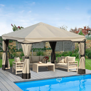 Outdoor Canopy Gazebo, Aluminum Frame with Curtains and Netting - Aoodor