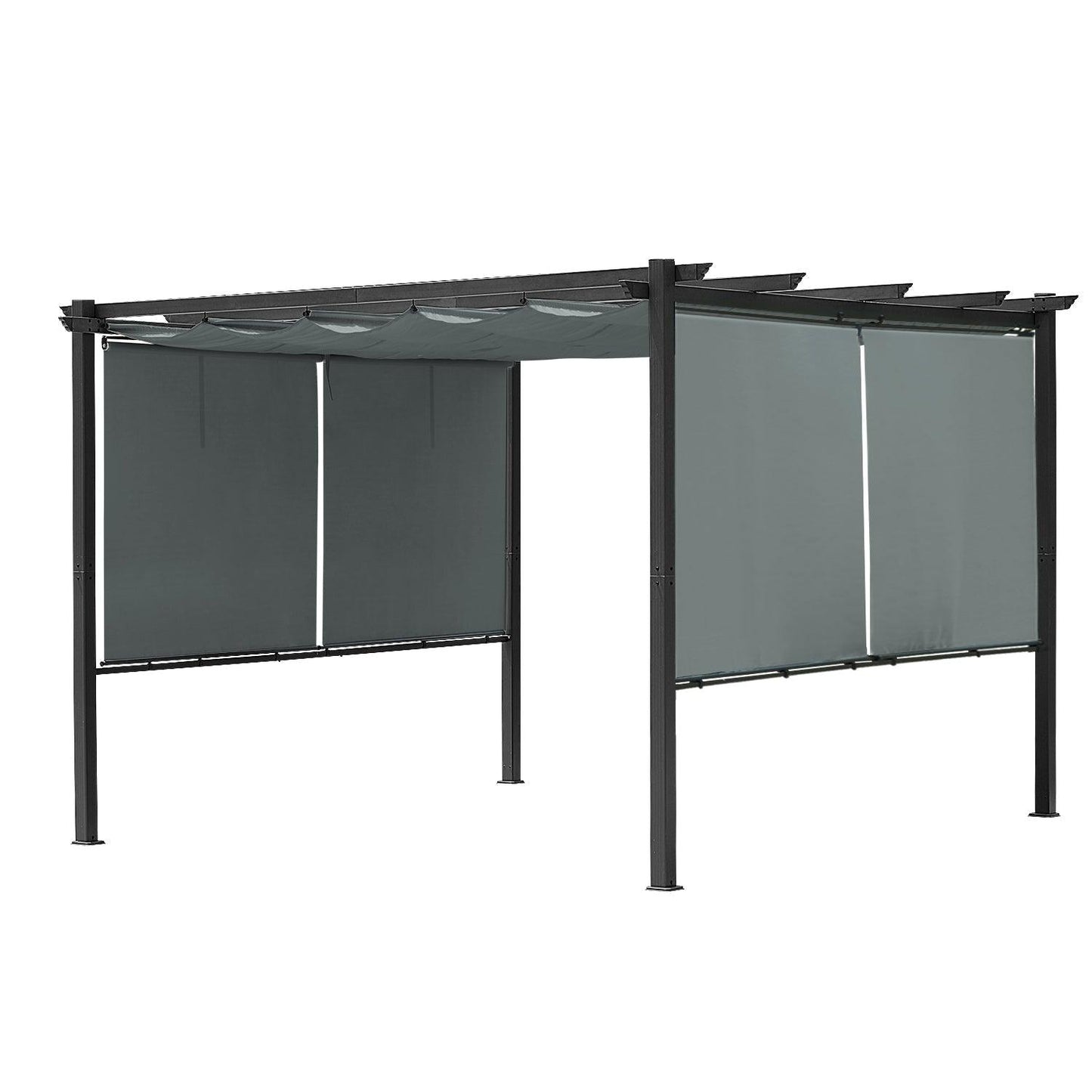 12 x 12 FT Outdoor Pergola with Retractable Shade Canopy, Aluminum Frame, 4 Pieces Roller Shade Curtain- Gary Aoodor