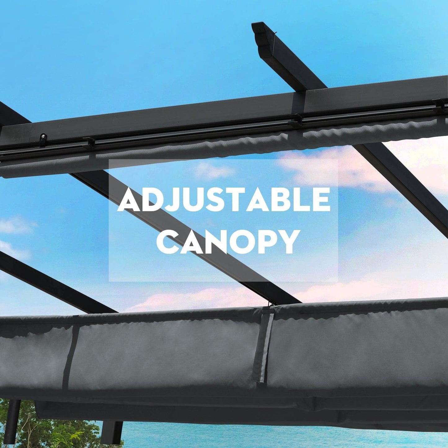 12 x 12 FT Outdoor Pergola with Retractable Shade Canopy, Aluminum Frame, 4 Pieces Roller Shade Curtain- Gary Aoodor