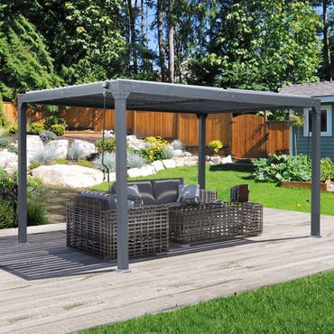 13 x 10 ft. Outdoor Aluminum Louvered Pergola, Sun Shade Shelter with 2 Adjustable Panels - Dark Gray - Aoodor