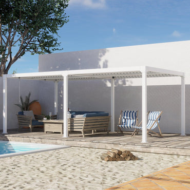 19 x 10 ft. Outdoor Aluminum Louvered Pergola Sun Shade Shelter with Adjustable Panels- White - Aoodor
