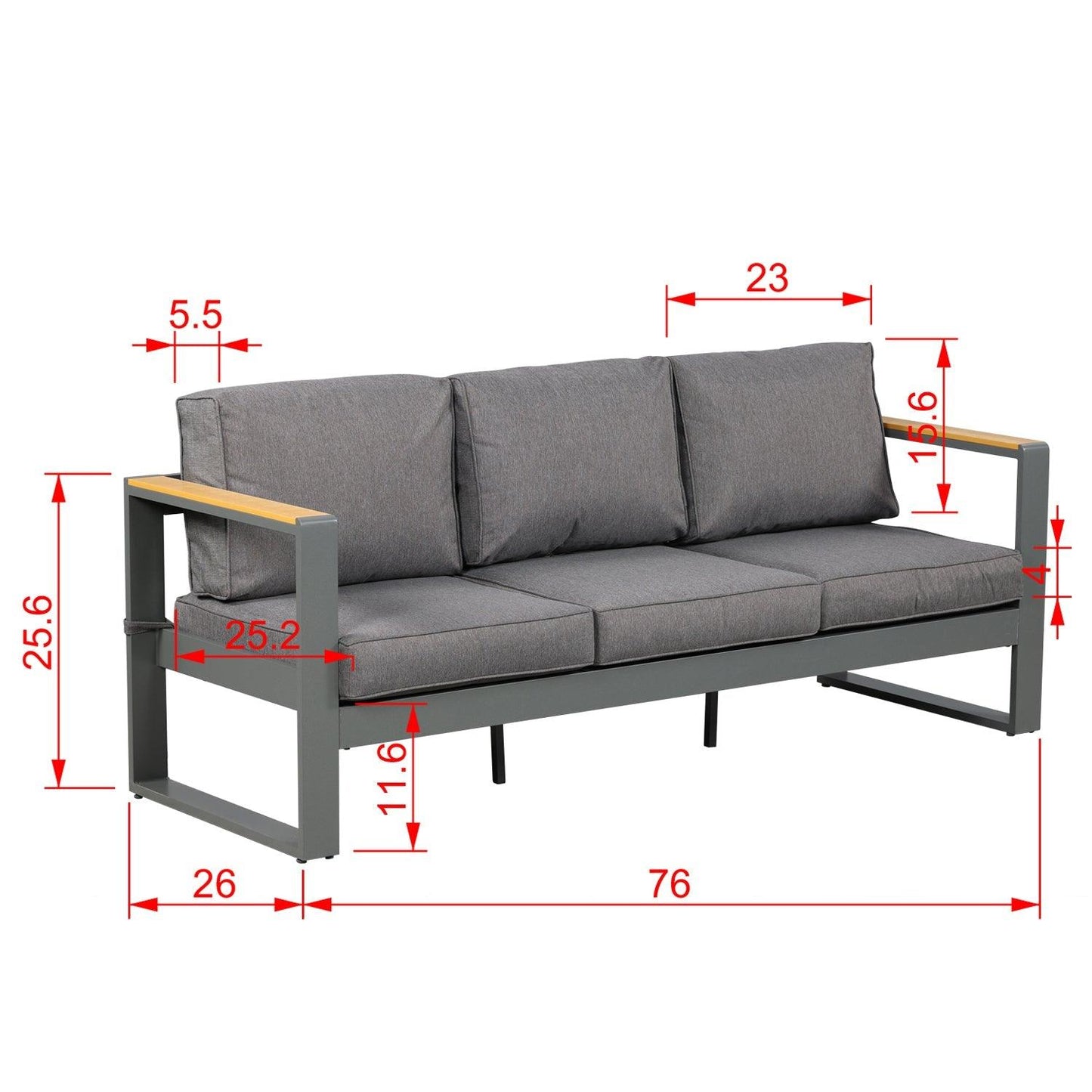 3 Seater Aluminum Sofa Couch Deep Seat - All-Weather Resistant Outdoor Conversation Set with Thick Cushions Furniture Aoodor LLC