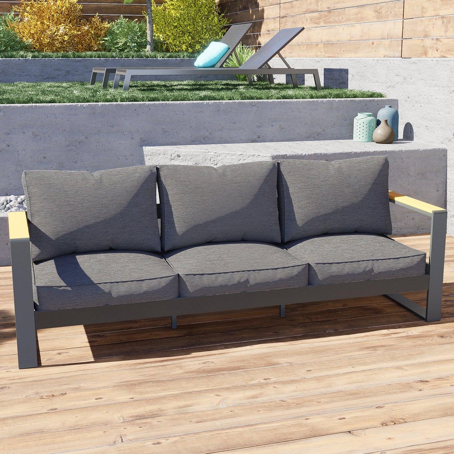3 Seater Aluminum Sofa Couch Deep Seat - All-Weather Resistant Outdoor Conversation Set with Thick Cushions Furniture Aoodor LLC