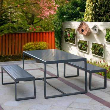 3-Piece Rectangular Picnic Table Set with Benches, Outdoor Patio Dining Table Set - Aoodor