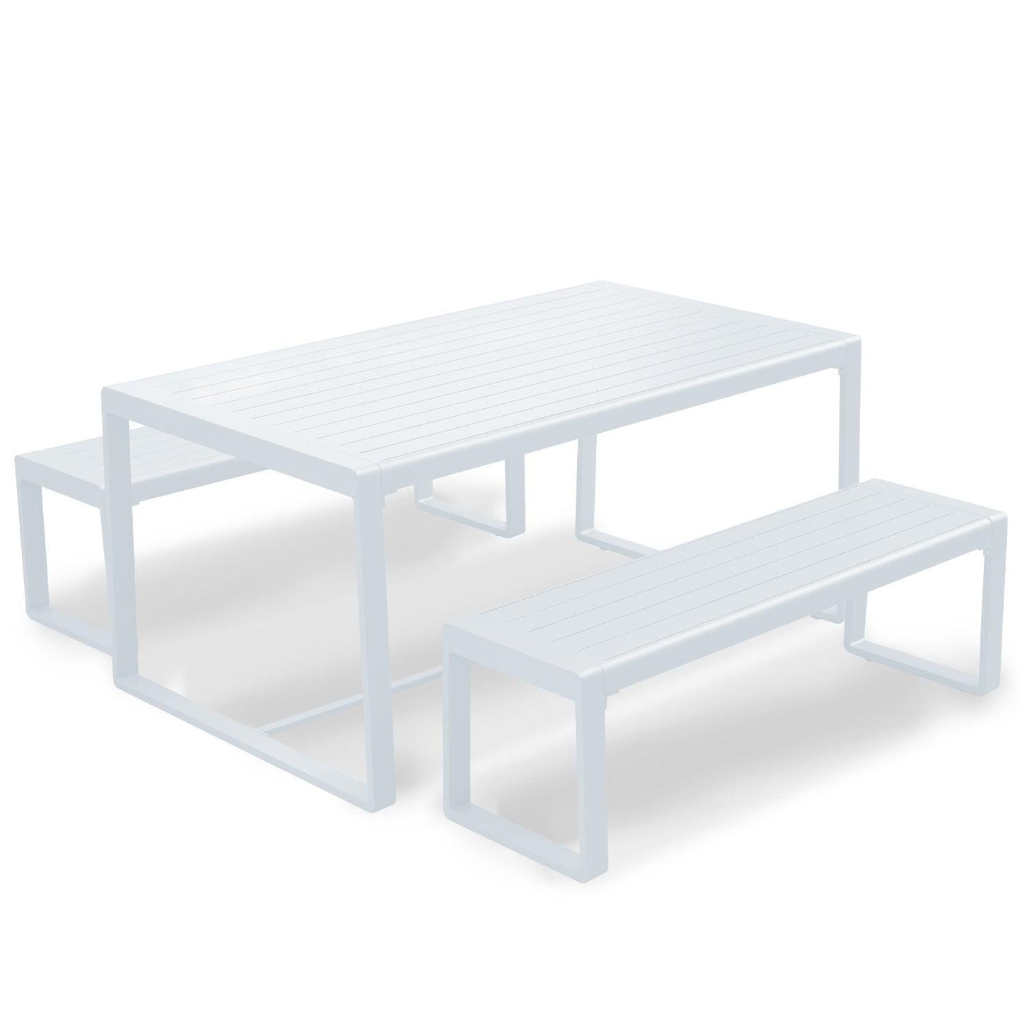 Outdoor 3-Piece Aluminum Picnic Table Set, Rectangular Patio Dining Table with Benches Furniture Aoodor LLC White