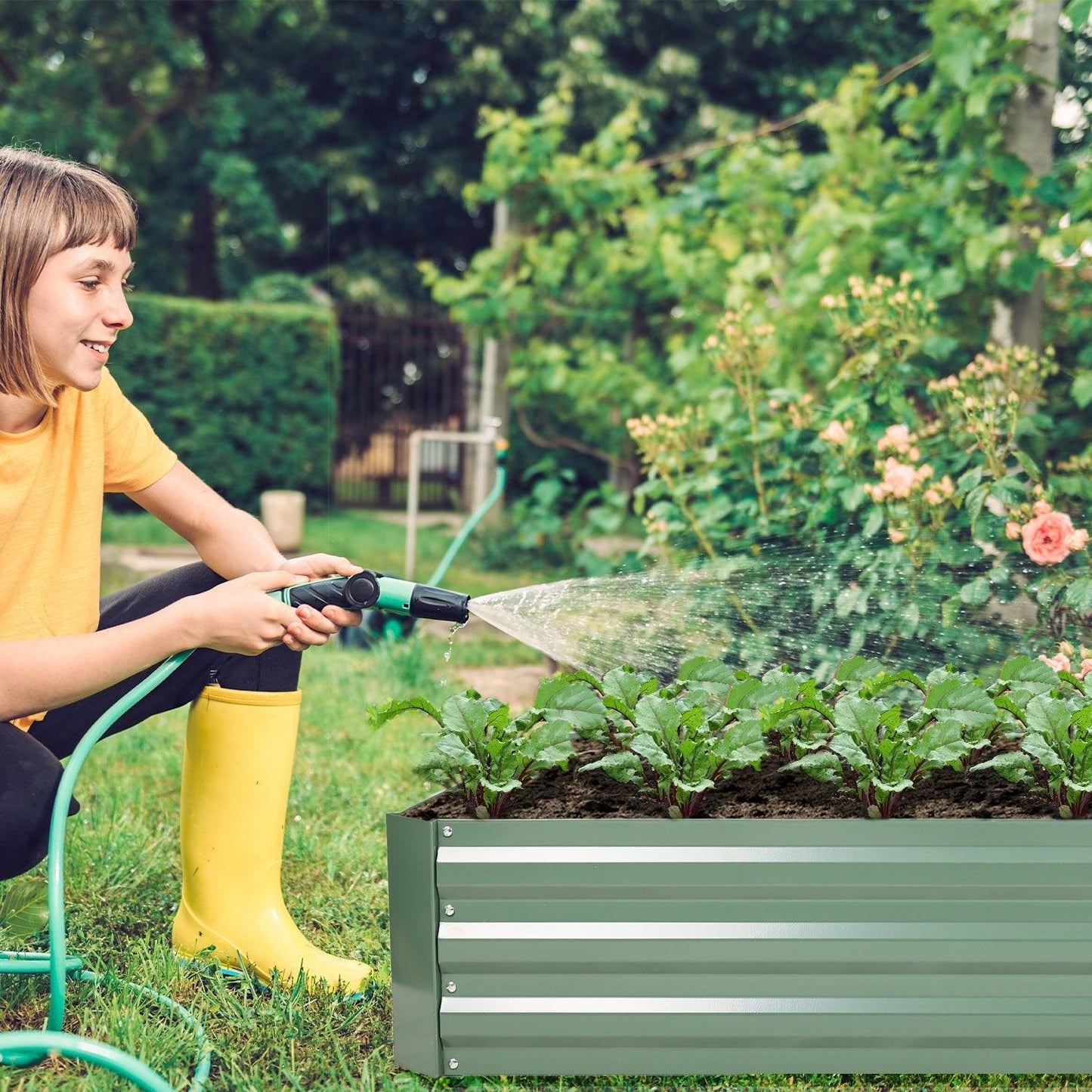 Outdoor Raised Garden Bed 6' x 3' /8' x 4' - Reinforced Galvanized Steel Planter Box for Vegetables, Patio, Outdoor Yard Planter Aoodor