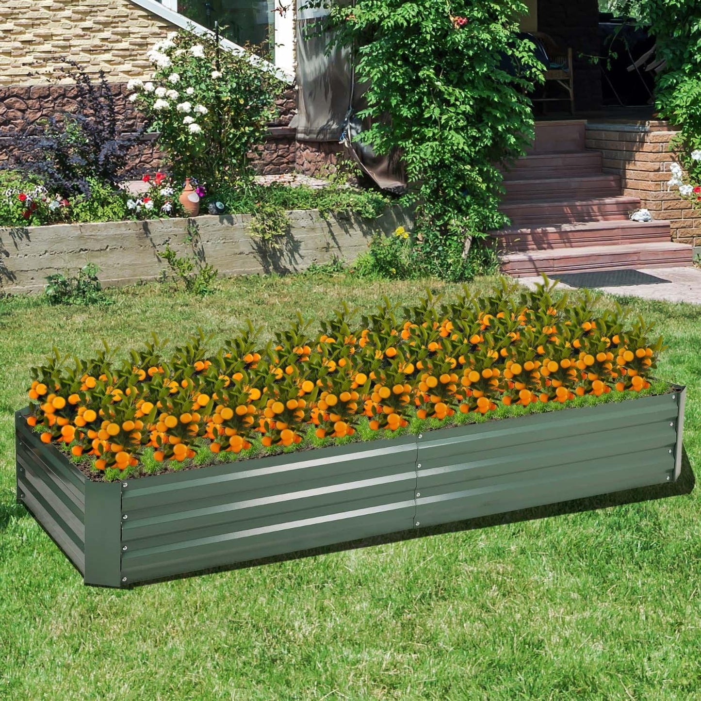 Outdoor Raised Garden Bed 6' x 3' /8' x 4' - Reinforced Galvanized Steel Planter Box for Vegetables, Patio, Outdoor Yard Planter Aoodor