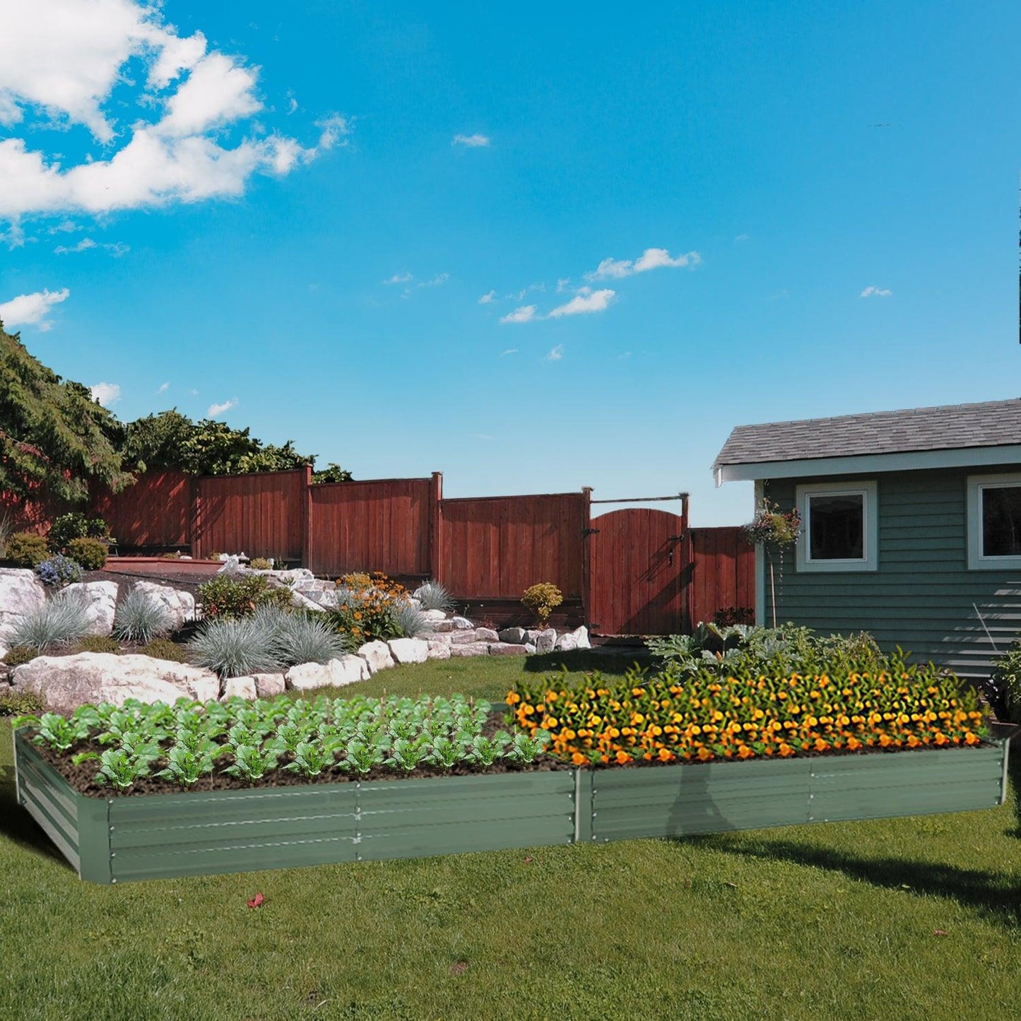 Outdoor Raised Garden Bed 6' x 3' /8' x 4' - Reinforced Galvanized Steel Planter Box for Vegetables, Patio, Outdoor Yard Planter Aoodor