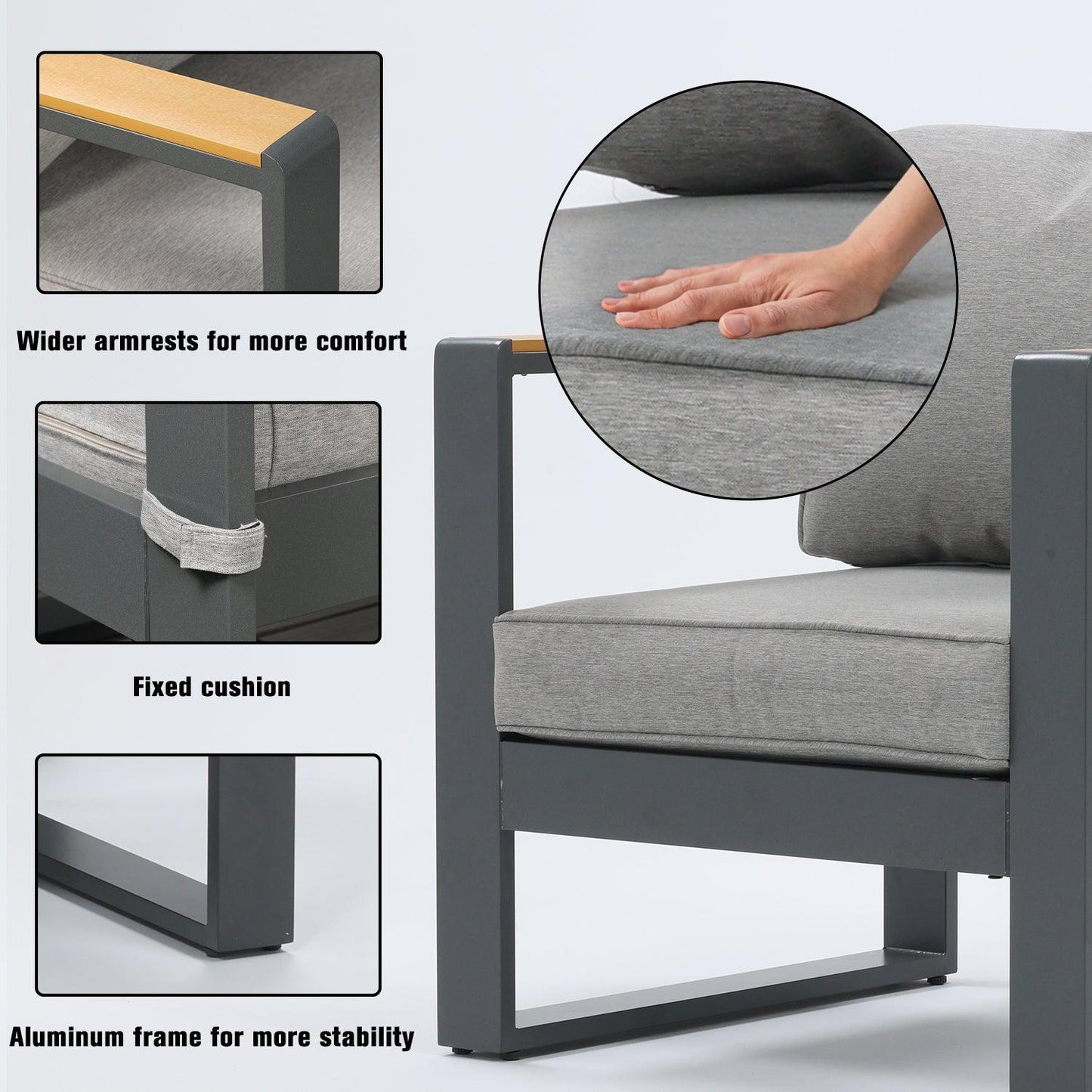 2 PCS Armchairs Aluminum Sofa Couch Deep Seat with Thick Cushions - Aoodor