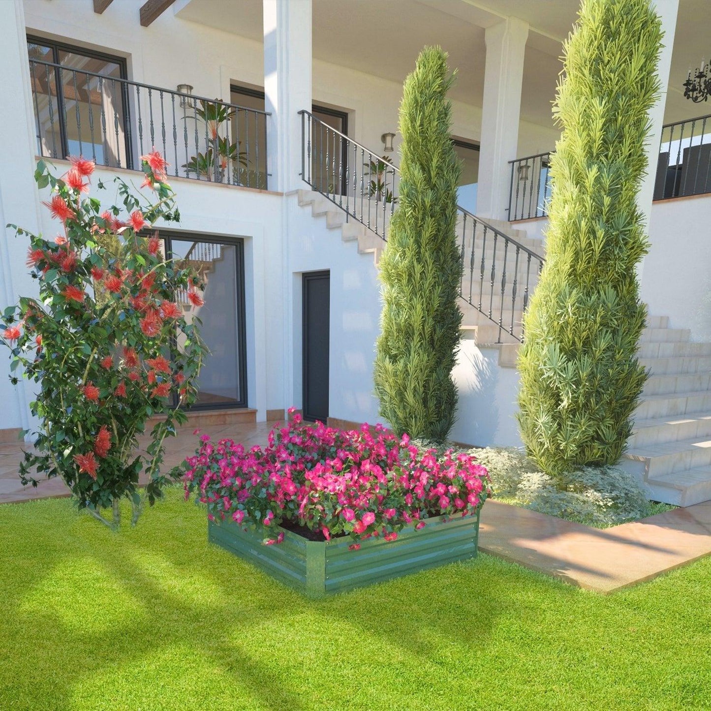 4x4x1/4x2x1/4x3x1 ft. Outdoor Raised Garden Bed- Reinforced Galvanized Steel Planter Box - Aoodor