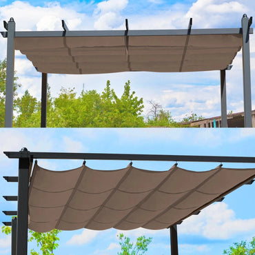 10x10/10x13 ft. Pergola Replacement Canopy - Retractable Shade in Dark Brown Fabric - Aoodor