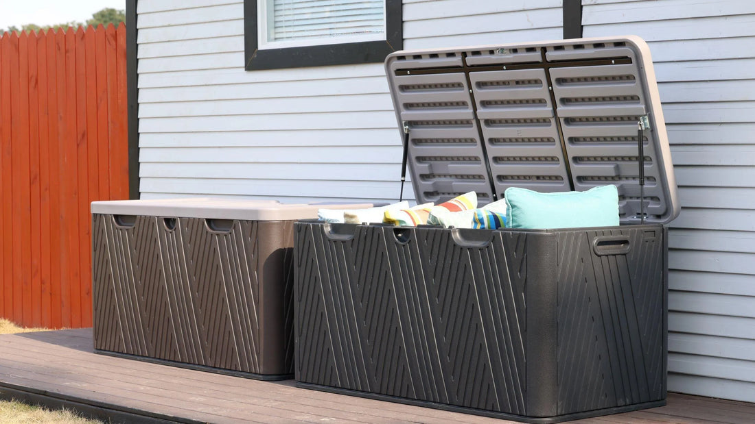 71 Gallon Deck Box, Lockable Storage UV Resistant Container with Hydraulic Rods for Patio Furniture Outdoor Cushions, Garden Tools and Sports Equipments