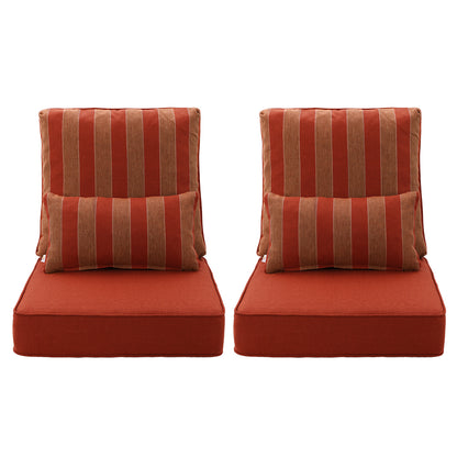 Outdoor Deep Seat Cushion Set with Lumbar Pillow, Wine Red Stripes