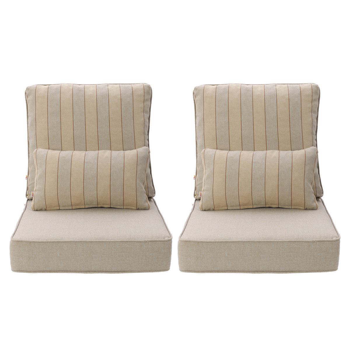 Outdoor Deep Seat Cushion Set with Lumbar Pillow, Khaki Stripes