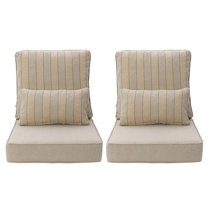 Outdoor Deep Seat Cushion Set with Lumbar Pillow, Khaki Stripes