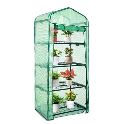 4 Tier Upgrade Greenhouse with Protective PE Base, Green - Aoodor 