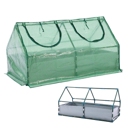 Green mesh greenhouse with a smaller version on a white background