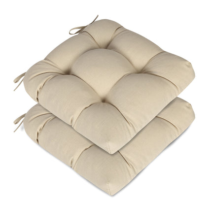 19x19x5 Inch Tufted Outdoor Chair Cushions, Water and Fade Resistant Polyester Dining Chair Pads with Ties - Khaki