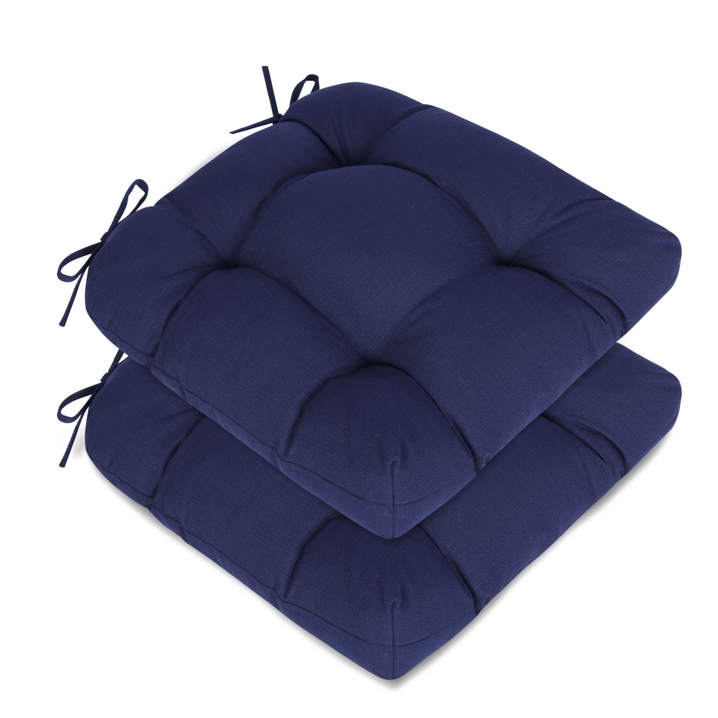 19x19x5 Inch Tufted Outdoor Chair Cushions, Water and Fade Resistant Polyester Dining Chair Pads with Ties - Dark Blue - Aoodor 