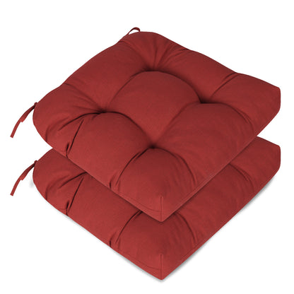 19x19x5 Inch Tufted Outdoor Chair Cushions, Water and Fade Resistant Polyester Dining Chair Pads with Ties - Red