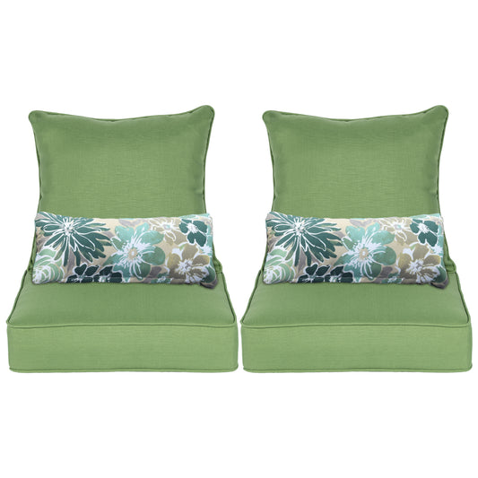 Patio Deep Chair Cushion, 2 Back 2 Seater 2 Pillow, Green - Aoodor 