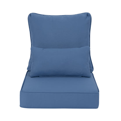 Outdoor Deep Seat Cushion Set with Lumbar Pillow, Patio Chair Back & Seat Cushions, Deep Blue
