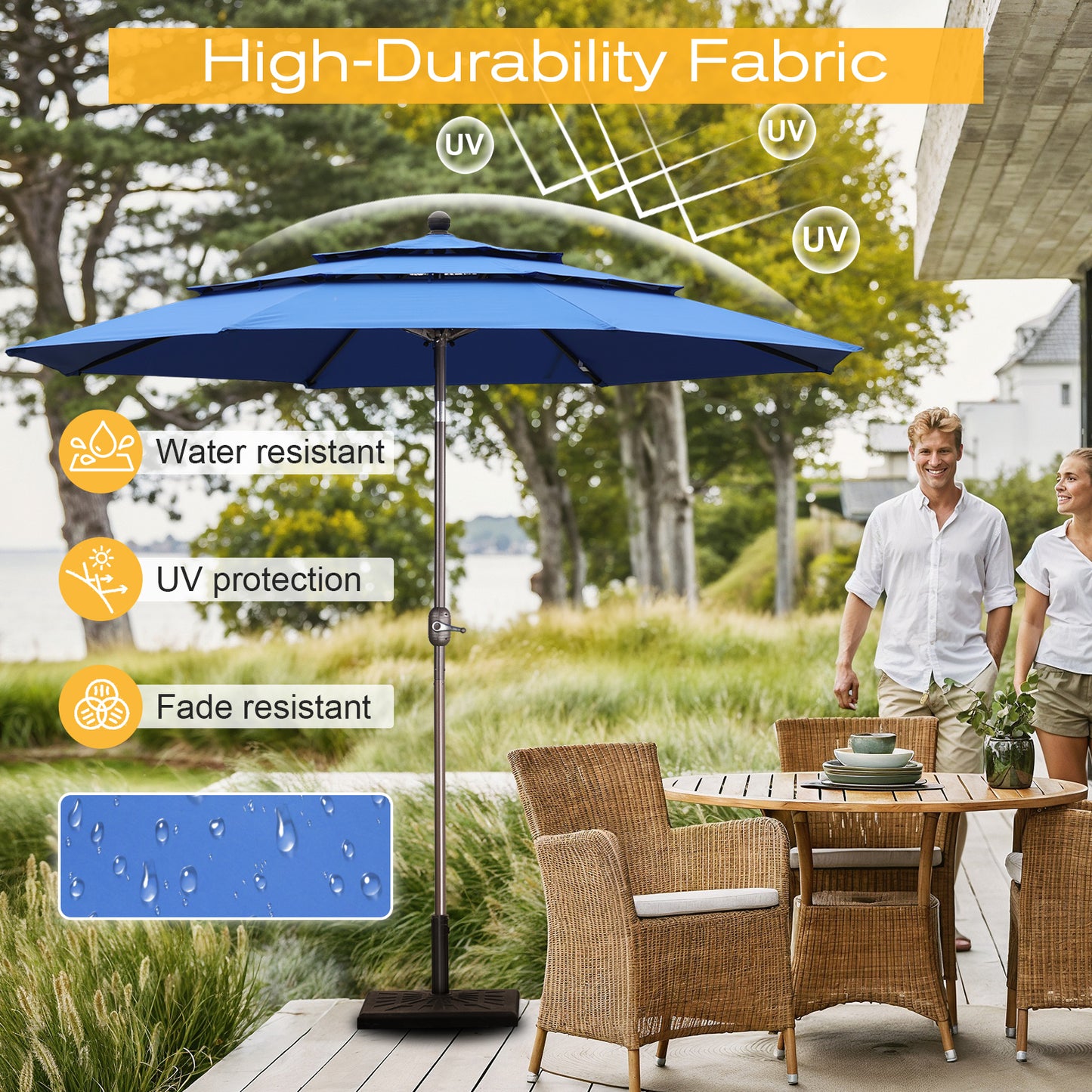 3 Tier 10ft. Patio Umbrella - Market Umbrella with Crank (No Base) - Aoodor 