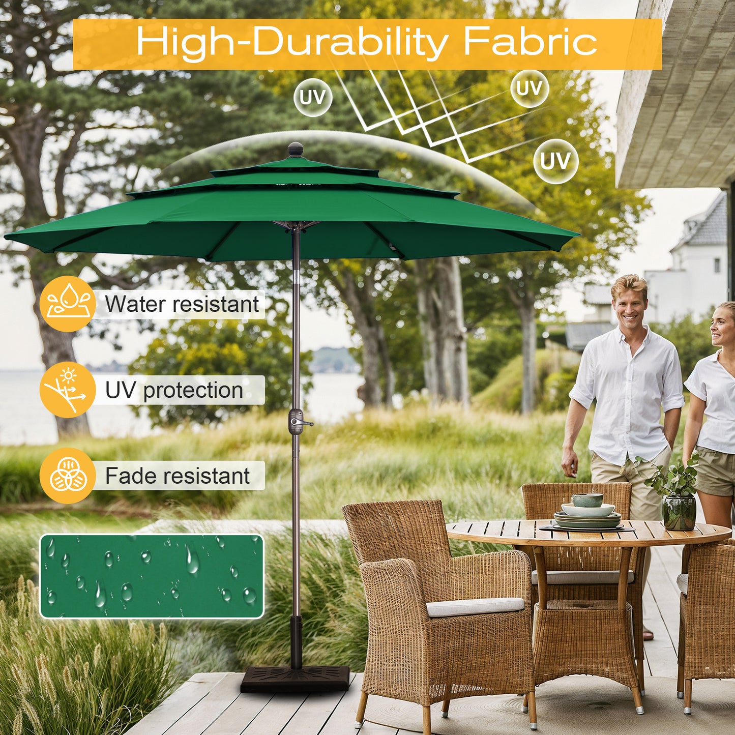 3 Tier 10ft. Patio Umbrella - Market Umbrella with Crank (No Base) - Aoodor 