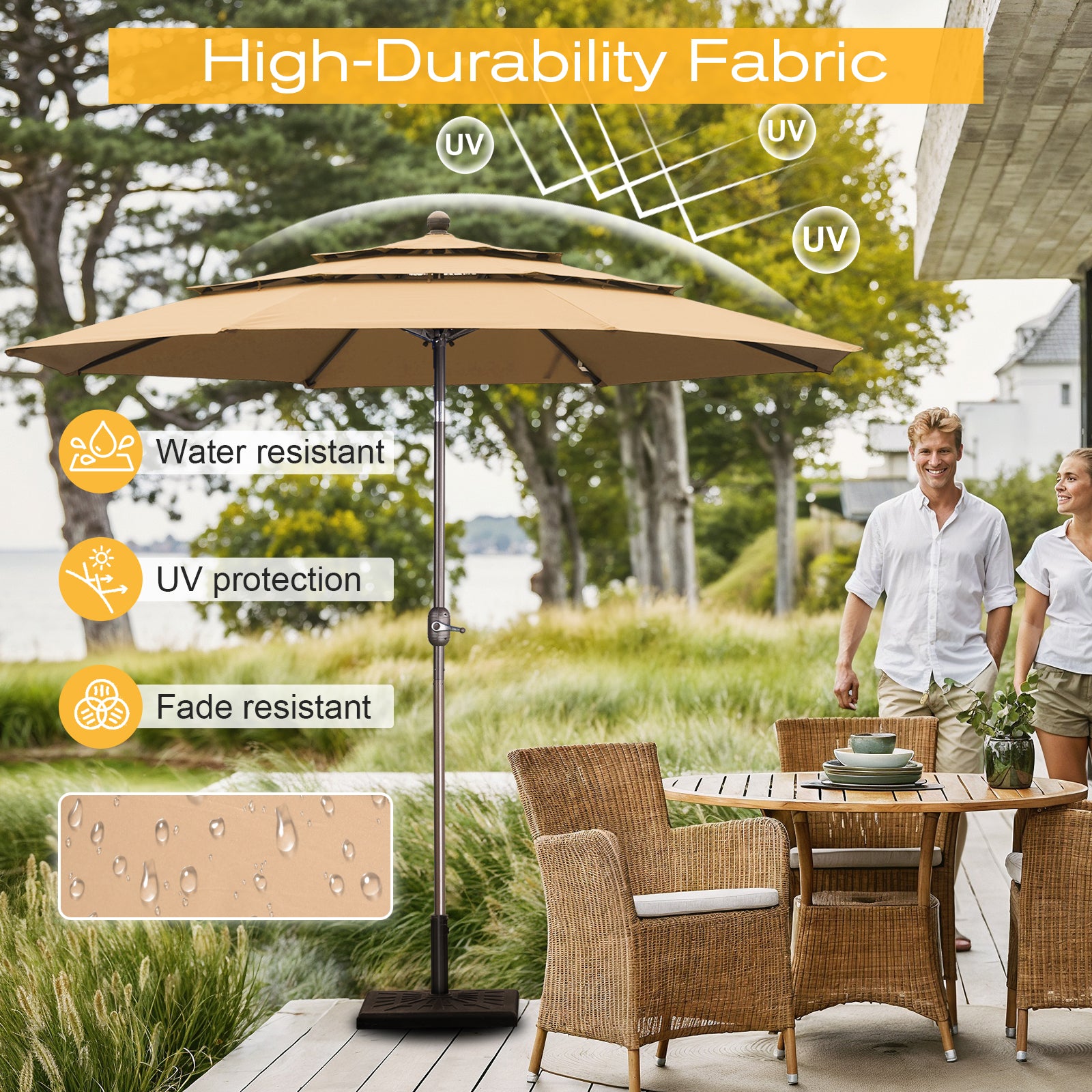 3 Tier 10ft. Patio Umbrella - Market Umbrella with Crank (No Base) - Aoodor 