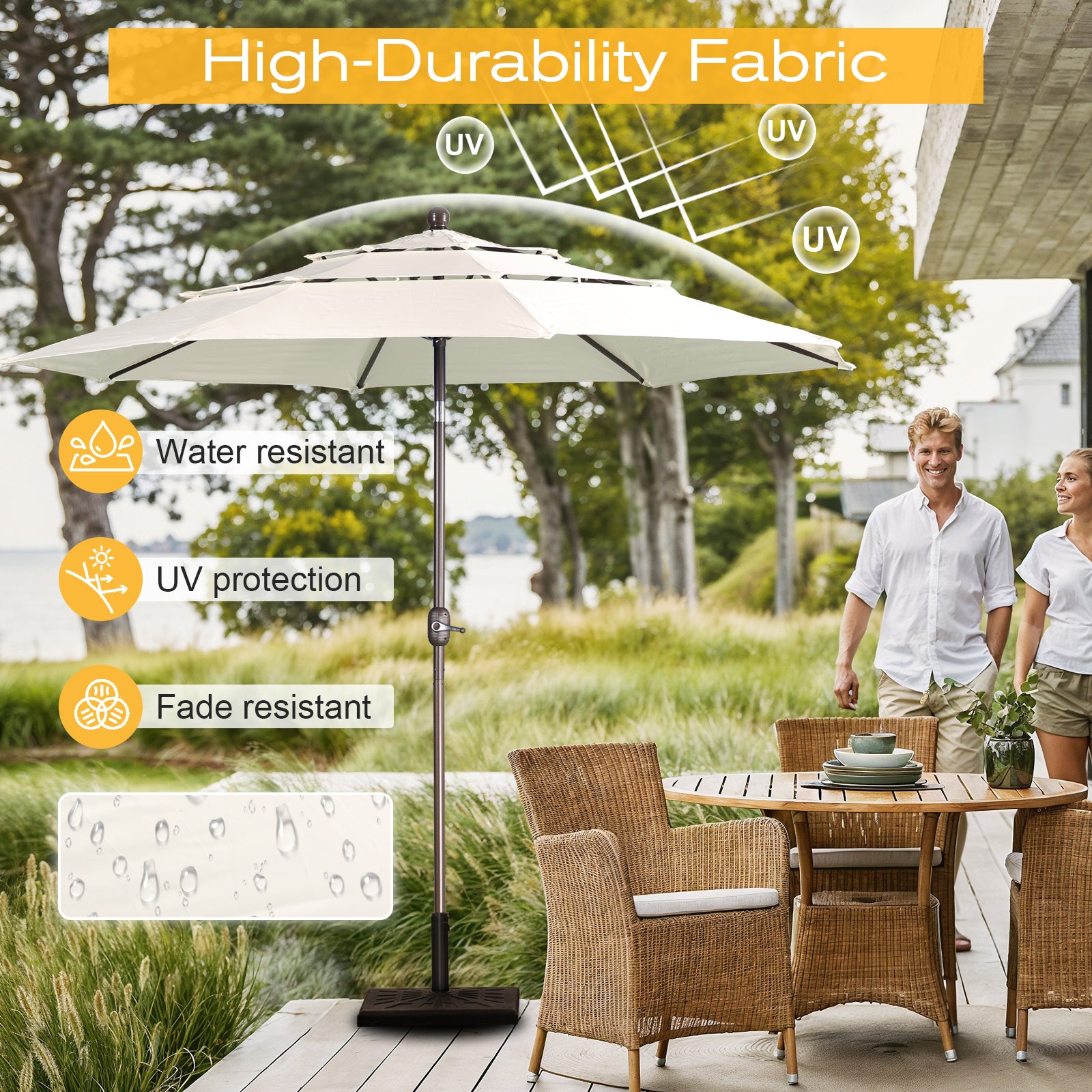 3 Tier 10ft. Patio Umbrella - Market Umbrella with Crank (No Base) - Aoodor 