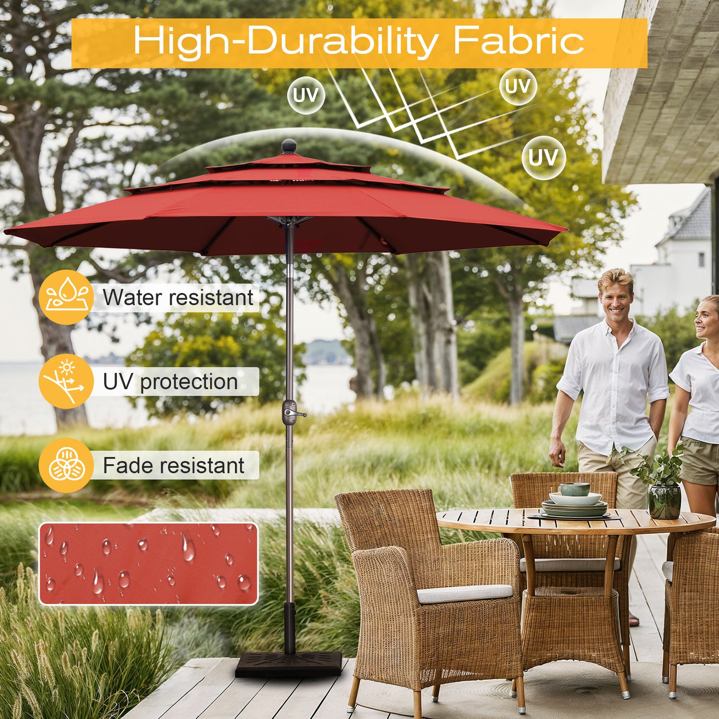 3 Tier 10ft. Patio Umbrella - Market Umbrella with Crank (No Base)