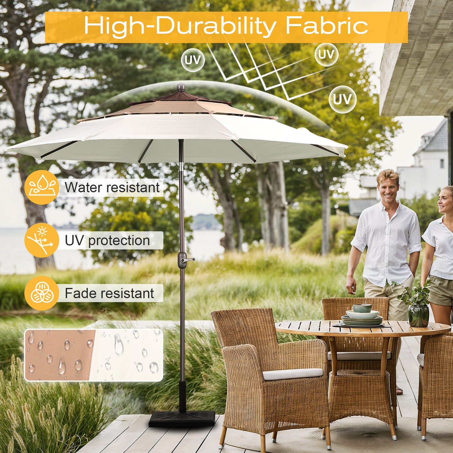 3 Tier 10ft. Patio Umbrella - Market Umbrella with Crank (No Base)