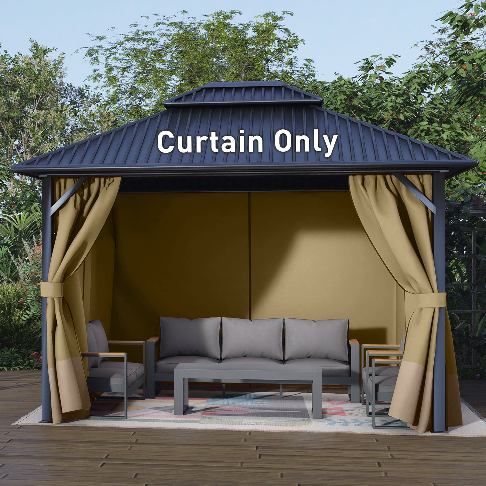 Outdoor Gazebo Curtains, 4 Panels Privacy Sidewall Replacement (Curtain Only) - Khaki and Sand Yellow - Aoodor 