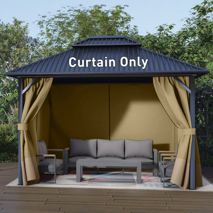 Outdoor Gazebo Curtains, 4 Panels Privacy Sidewall Replacement (Curtain Only) - Khaki and Sand Yellow - Aoodor 