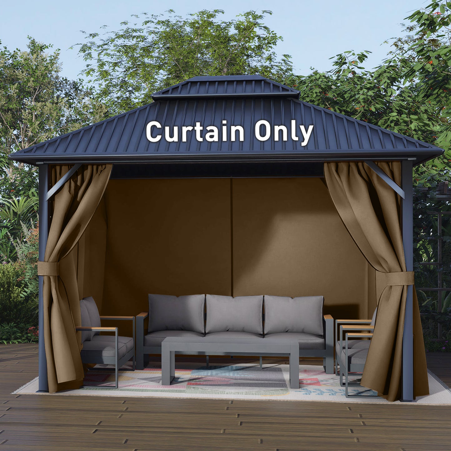 Outdoor Gazebo Curtains, 4 Panels Privacy Sidewall Replacement (Curtain Only) - Light Coffee - Aoodor 