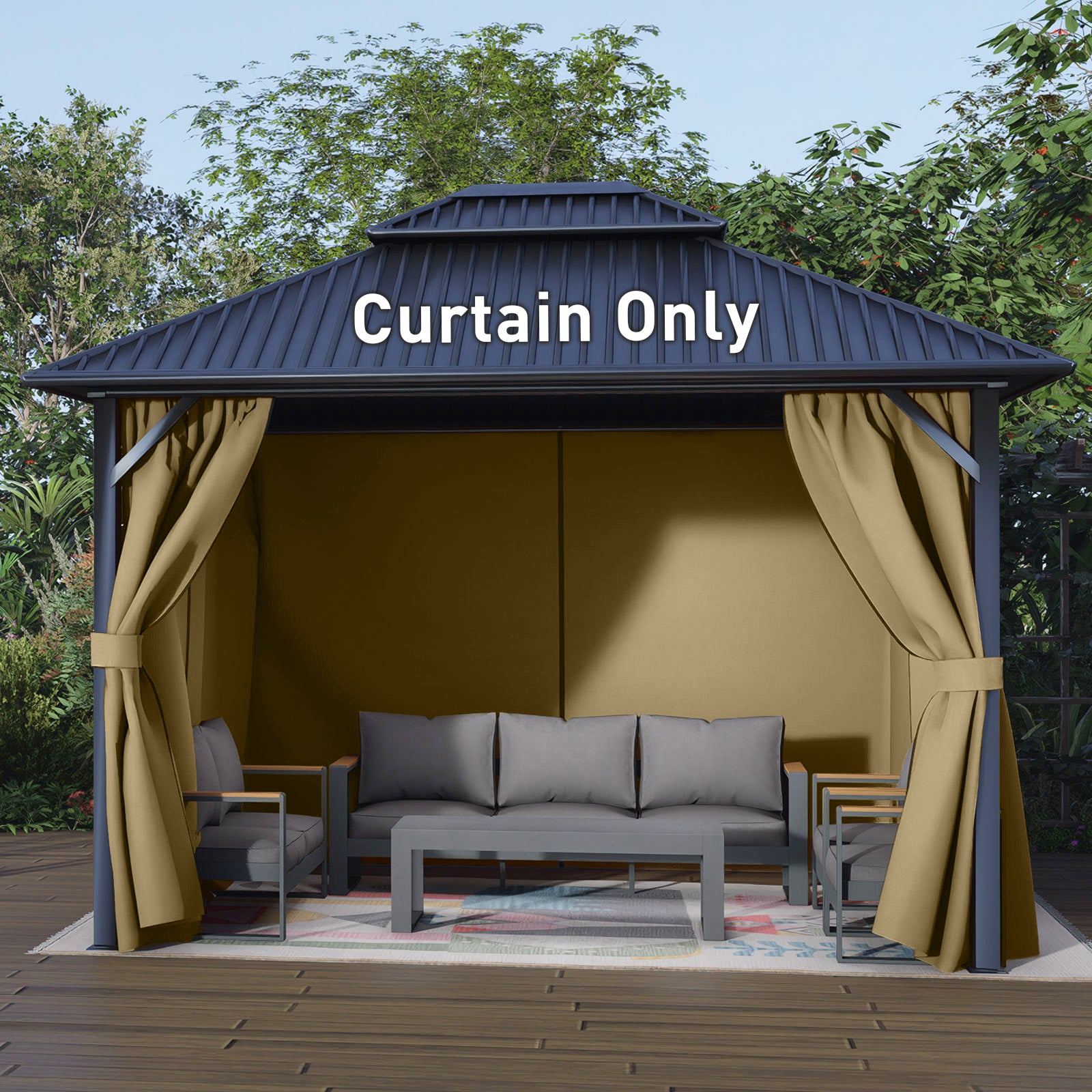 Outdoor Gazebo Curtains, 4 Panels Privacy Sidewall Replacement (Curtain Only) - Khaki - Aoodor 