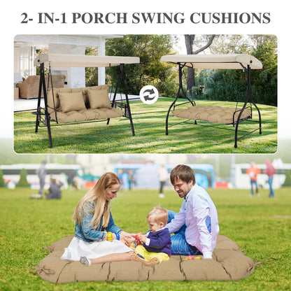 59" Tufted Porch Swing Cushions, Extra 5.1" Thick Outdoor Swing Bench Replacement Cushion with Backrest and 2 Pillows - Brown - Aoodor 