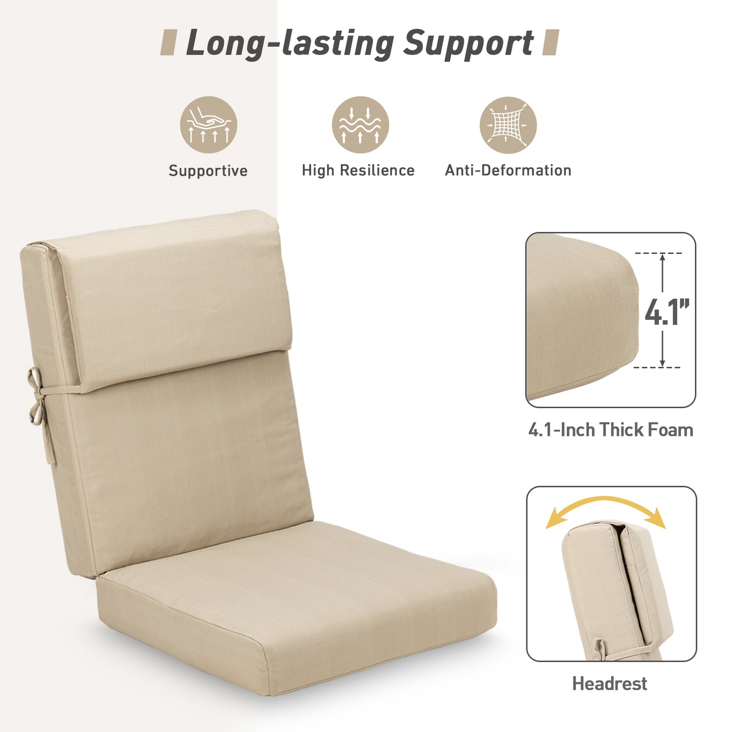 45x22x4 inch Outdoor High Back Patio Chair Cushions, Brown