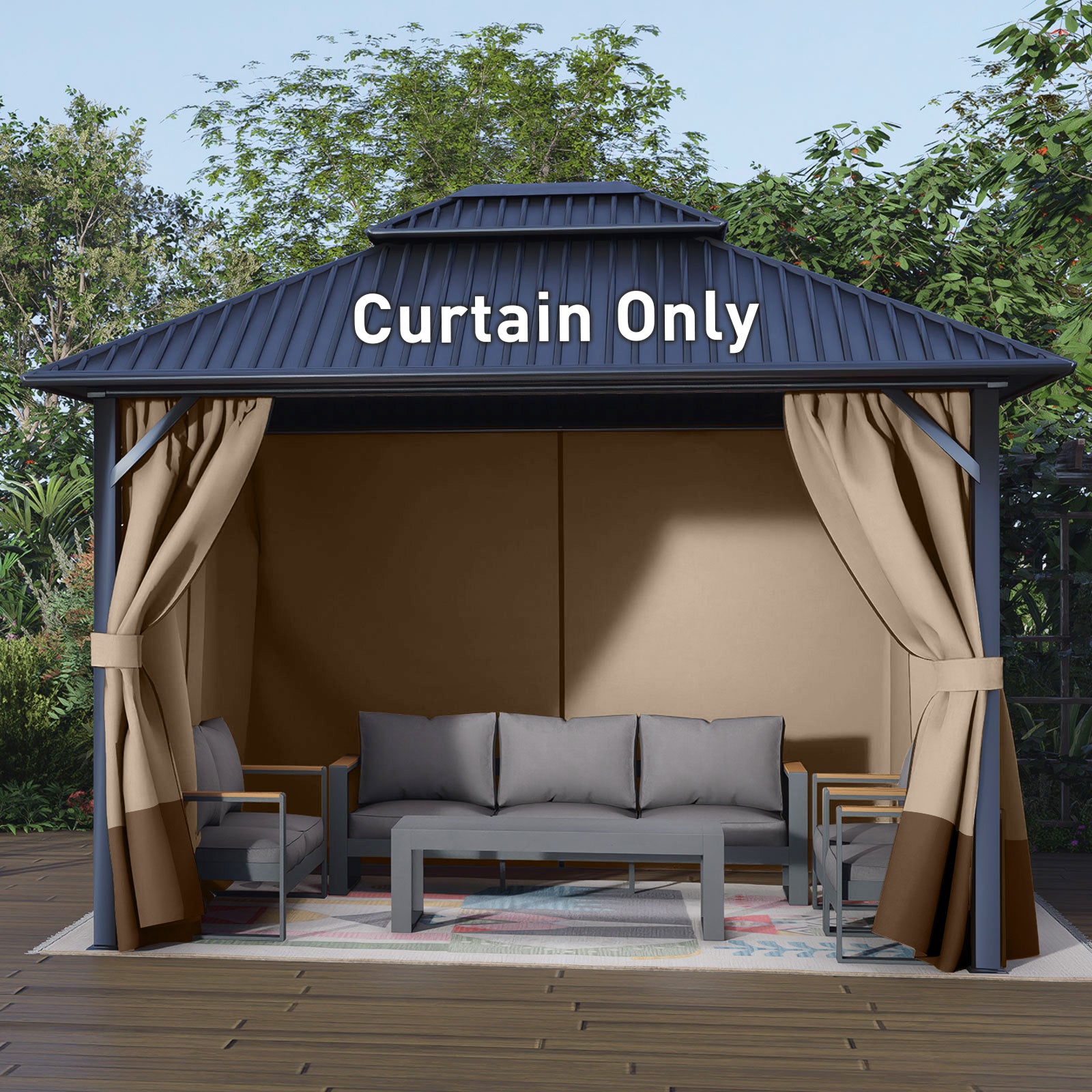 Outdoor Gazebo Curtains, 4 Panels Privacy Sidewall Replacement (Curtain Only) - Sand Yellow and Brown - Aoodor 