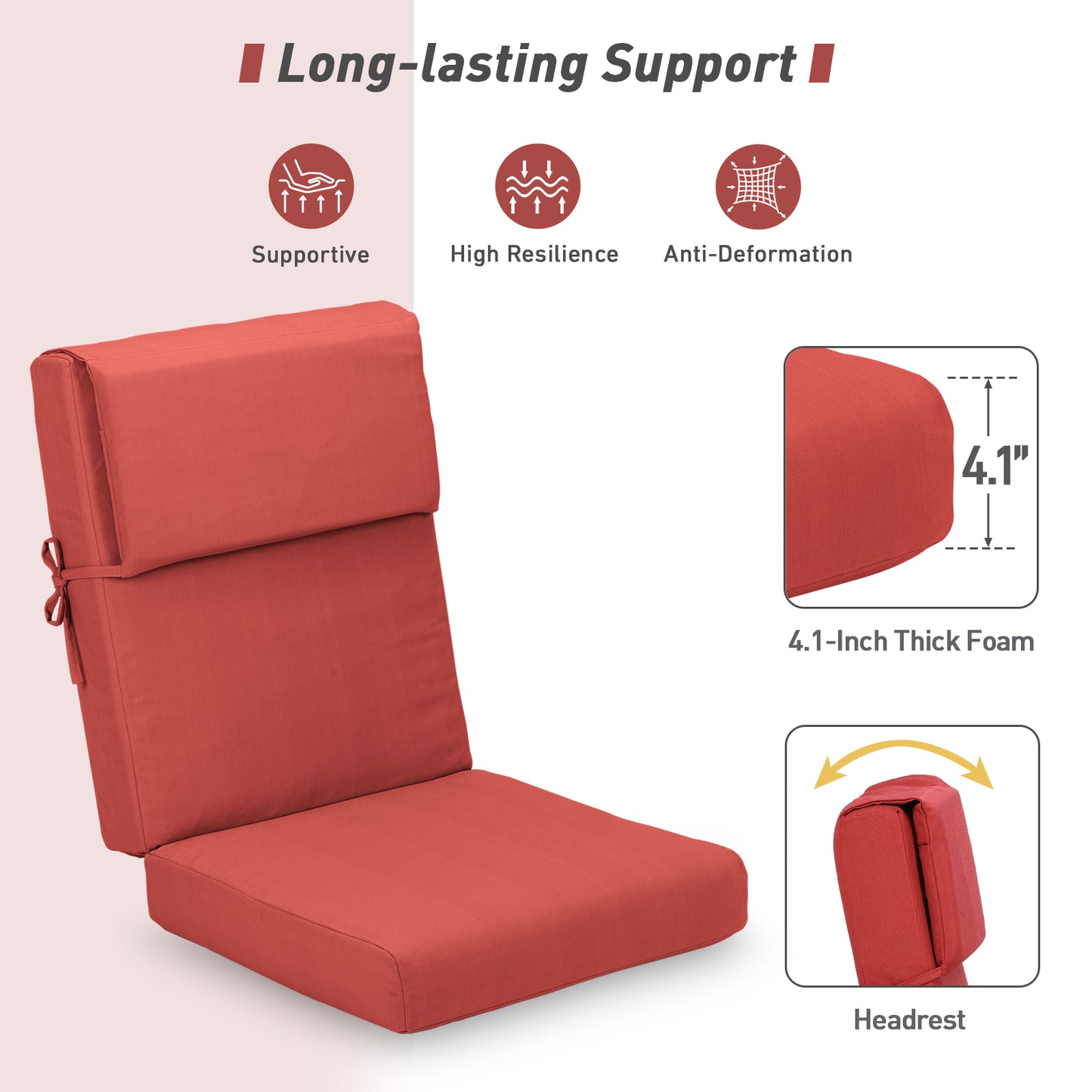45x22x4 inch Outdoor High Back Patio Chair Cushions, Red