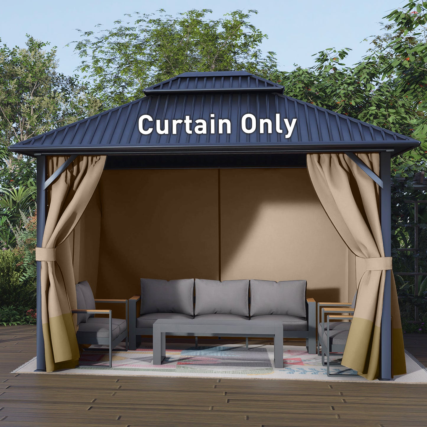 Outdoor Gazebo Curtains, 4 Panels Privacy Sidewall Replacement (Curtain Only) - Sand Yellow and Khaki - Aoodor 