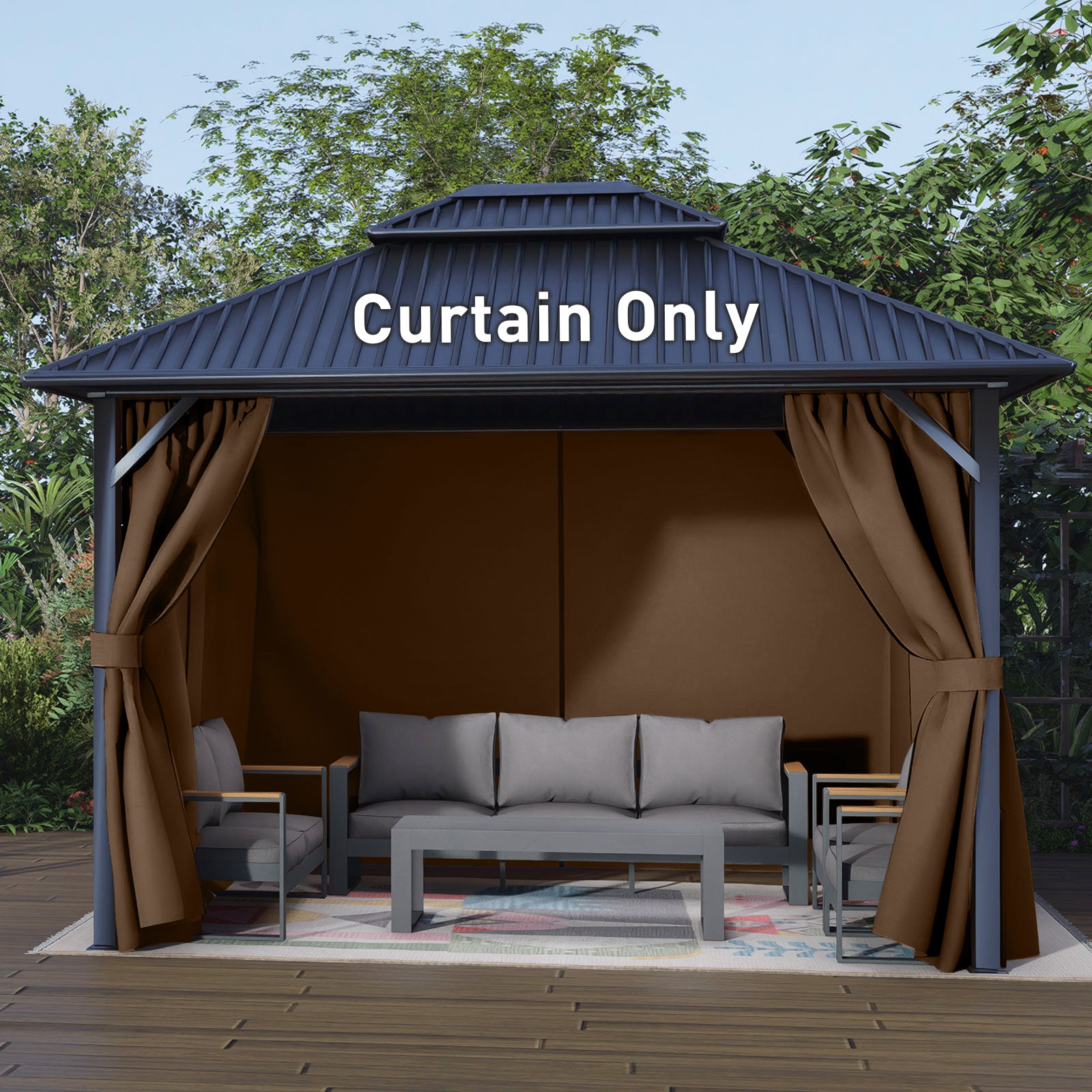 Outdoor Gazebo Curtains, 4 Panels Privacy Sidewall Replacement (Curtain Only) - Brown - Aoodor 