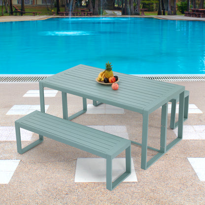 3-Piece Outdoor Patio Aluminum Dining Set with 1 Rectangular Picnic Table and 2 Benches - Aoodor 