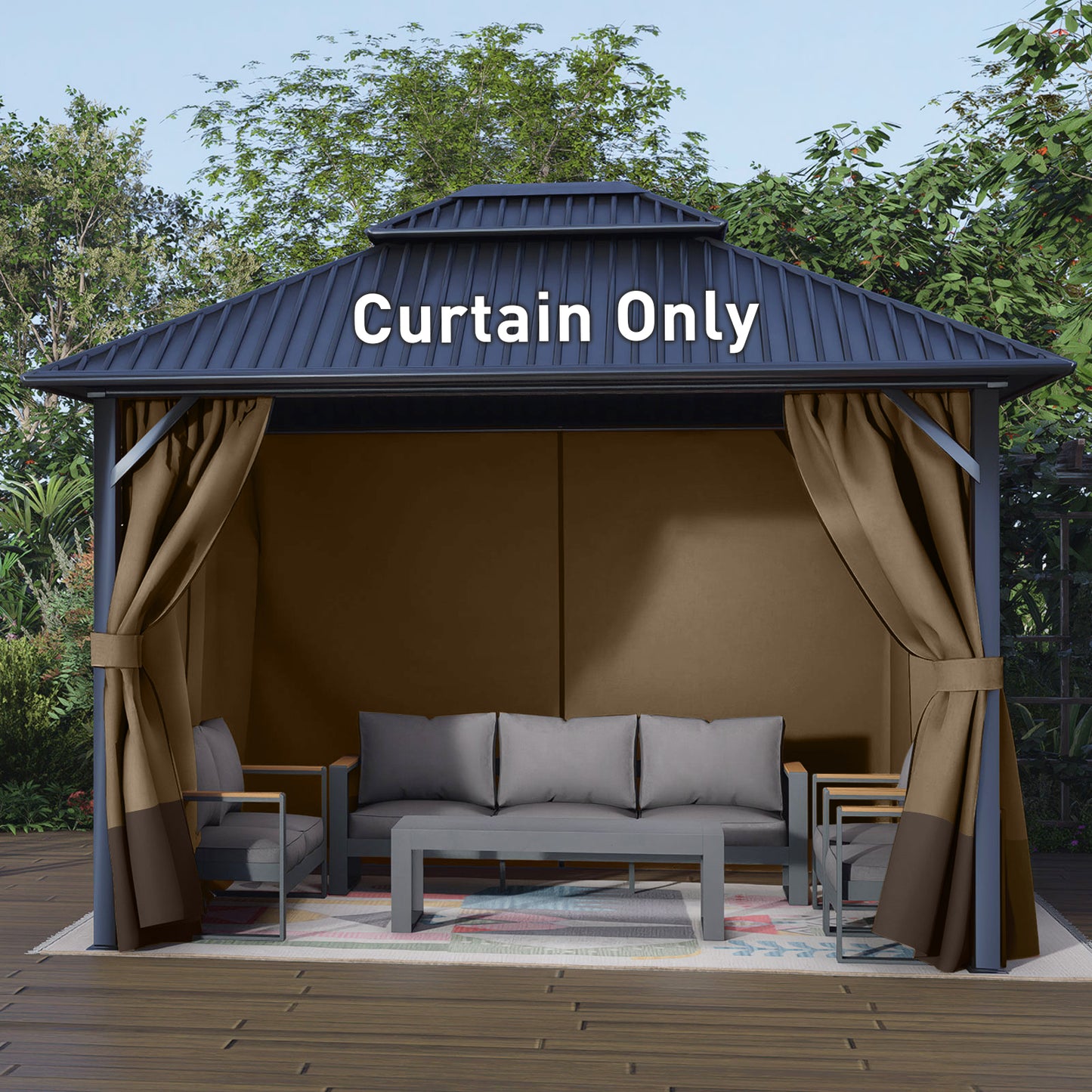 Outdoor Gazebo Curtains, 4 Panels Privacy Sidewall Replacement (Curtain Only) - Light Coffee and Coffee - Aoodor 