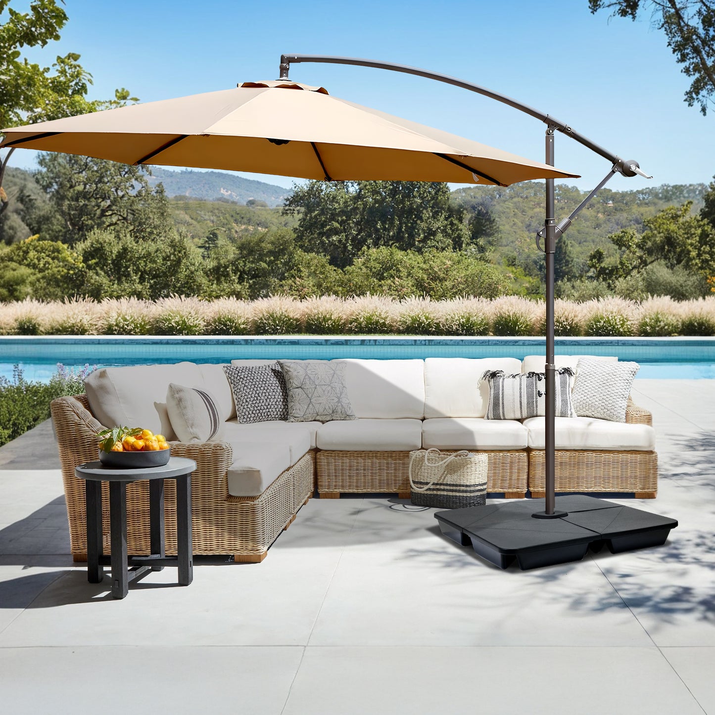 4-Piece Offset Cantilever Patio Umbrella Base Stand - Sand Filled Weight Plates for Stability - Aoodor 