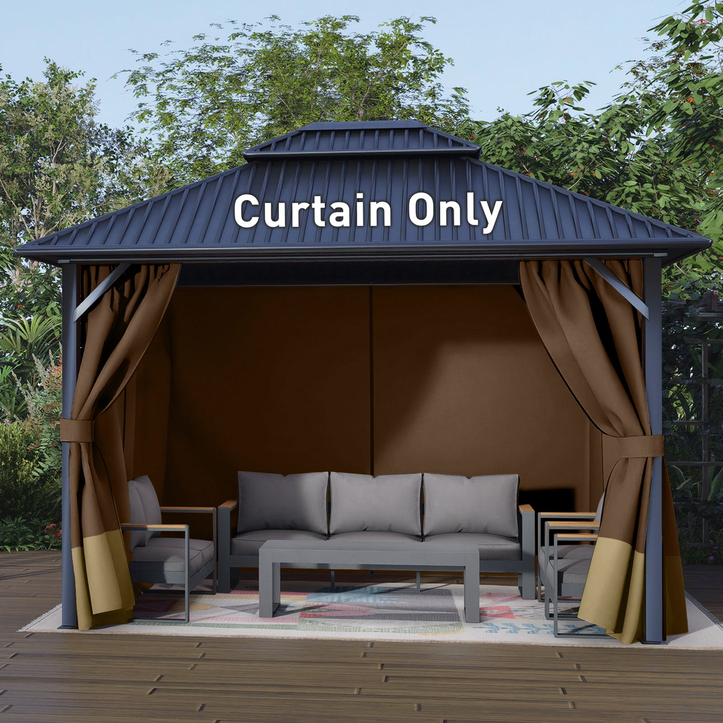 Outdoor Gazebo Curtains, 4 Panels Privacy Sidewall Replacement (Curtain Only) - Coffee and Khaki - Aoodor 