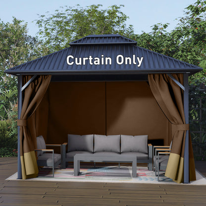 Outdoor Gazebo Curtains, 4 Panels Privacy Sidewall Replacement (Curtain Only) - Coffee and Khaki - Aoodor 