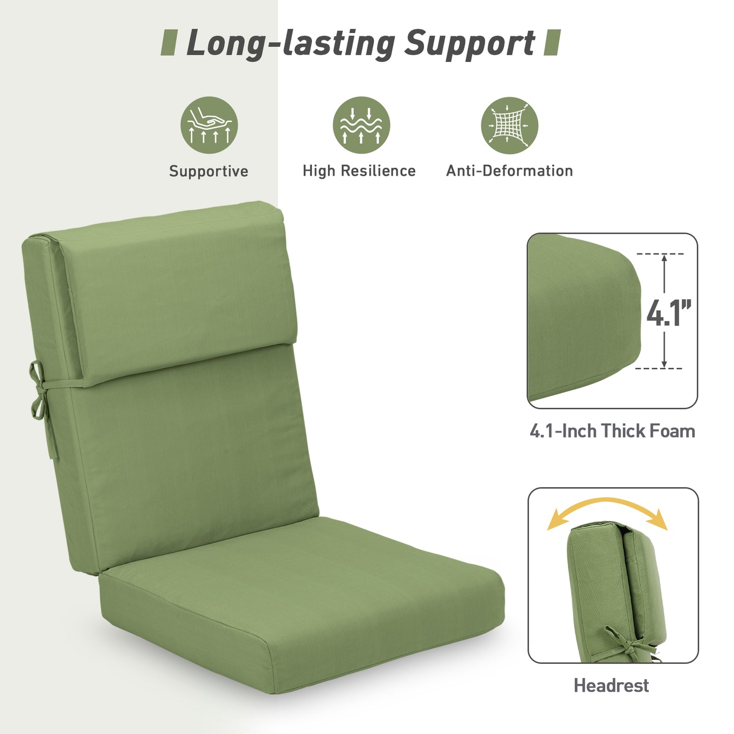 45x22x4 inch Outdoor High Back Patio Chair Cushions, Green